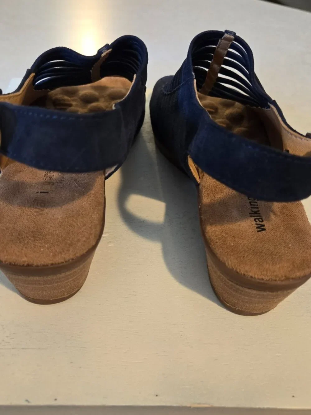 Walking Cradles  Women's Shoes Sz 8M  Navy Wedge Heel Peep Toe Slingback strappy